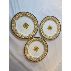Haengnam Extra Fina China Salad Plate 7.5 Elegant Gold & Blue Platter Korea (T3)